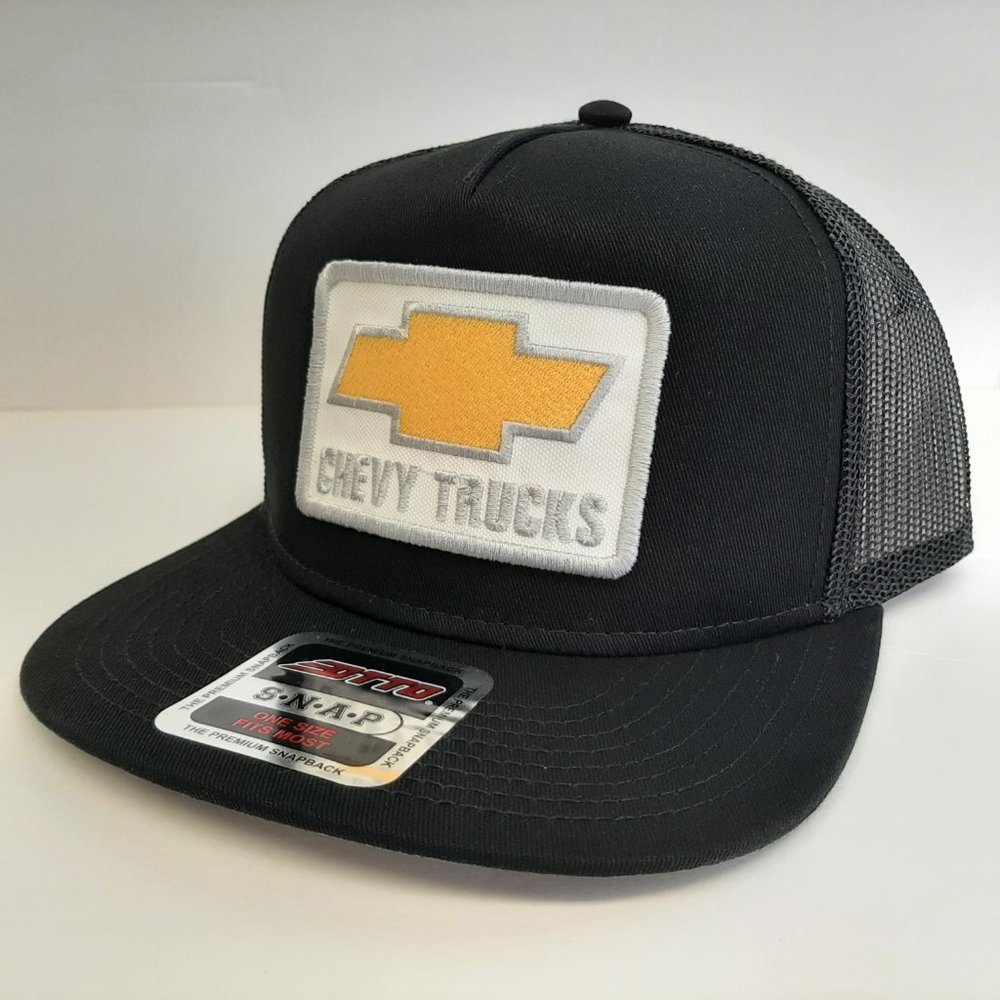 Chevy Trucks Embroidered Patch OTTO Cap Hat Mesh Snapback Black Flat Bill